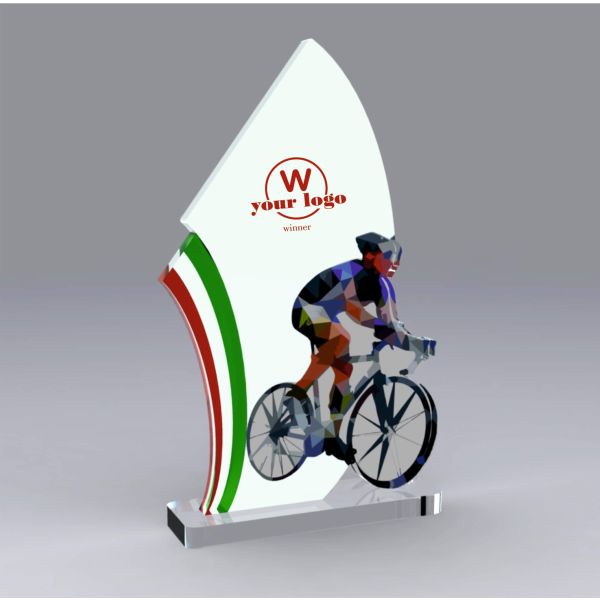 Trofeo in plexiglas SPORT82 bici da corsa con tricolore