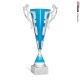 Coppa metal aperta con manici argento e azzurra h42