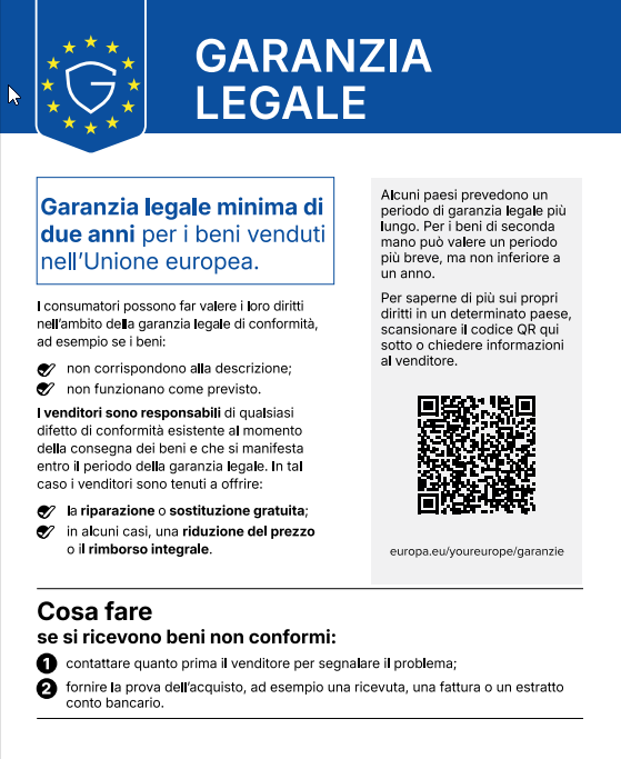 Locandina ufficiale Garanzia Legale - Unione Europea